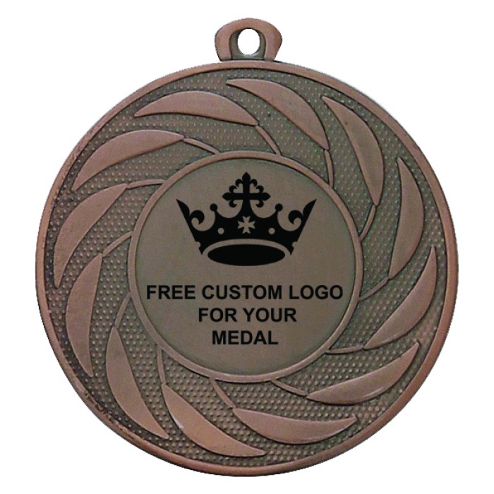 PACK OF 100 BULK BUY 50MM BRONZE MEDALS, RIBBON AND CUSTOM LOGO **AMAZING VALUE**